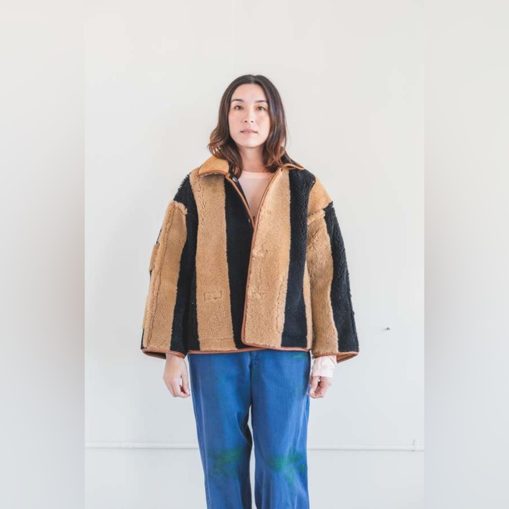 Cawley Studio Avis Sheepskin Stripe Jacket Coat S Handmade in England - Picture 13 of 16